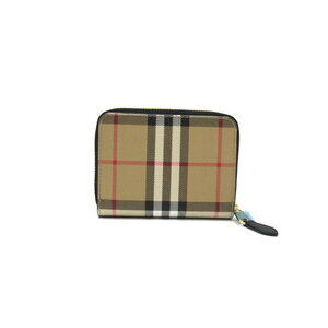 Burberry Round Wallet Canvas Black Long Beige Compact